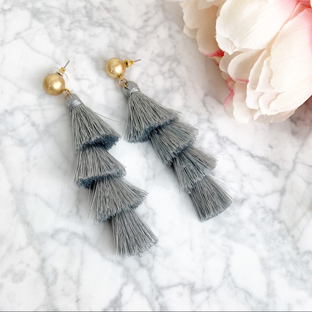 Tiered Tassel Earrings Grey